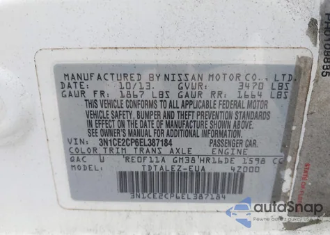 2014 Nissan Versa Note Sv z USA, uszkodzony, nr VIN 3N1CE2CP6EL387184